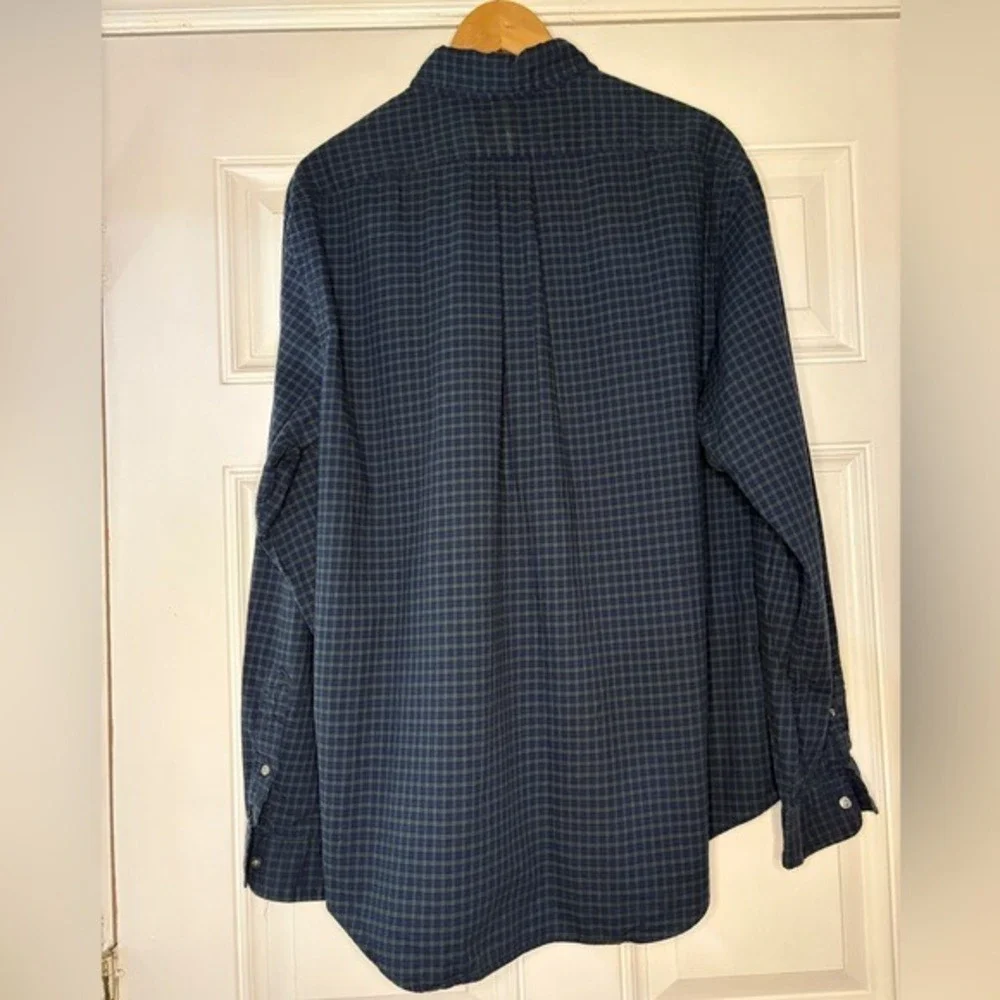 Polo Ralph Lauren Mens Slim Fit Cotton Micro Check Button Down Shirt Navy Green